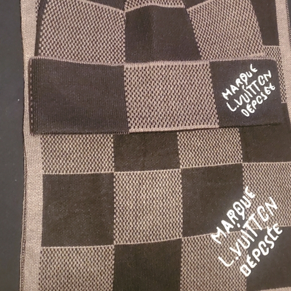 Louis Vuitton Black and Gray Checkered Hat and Scarf